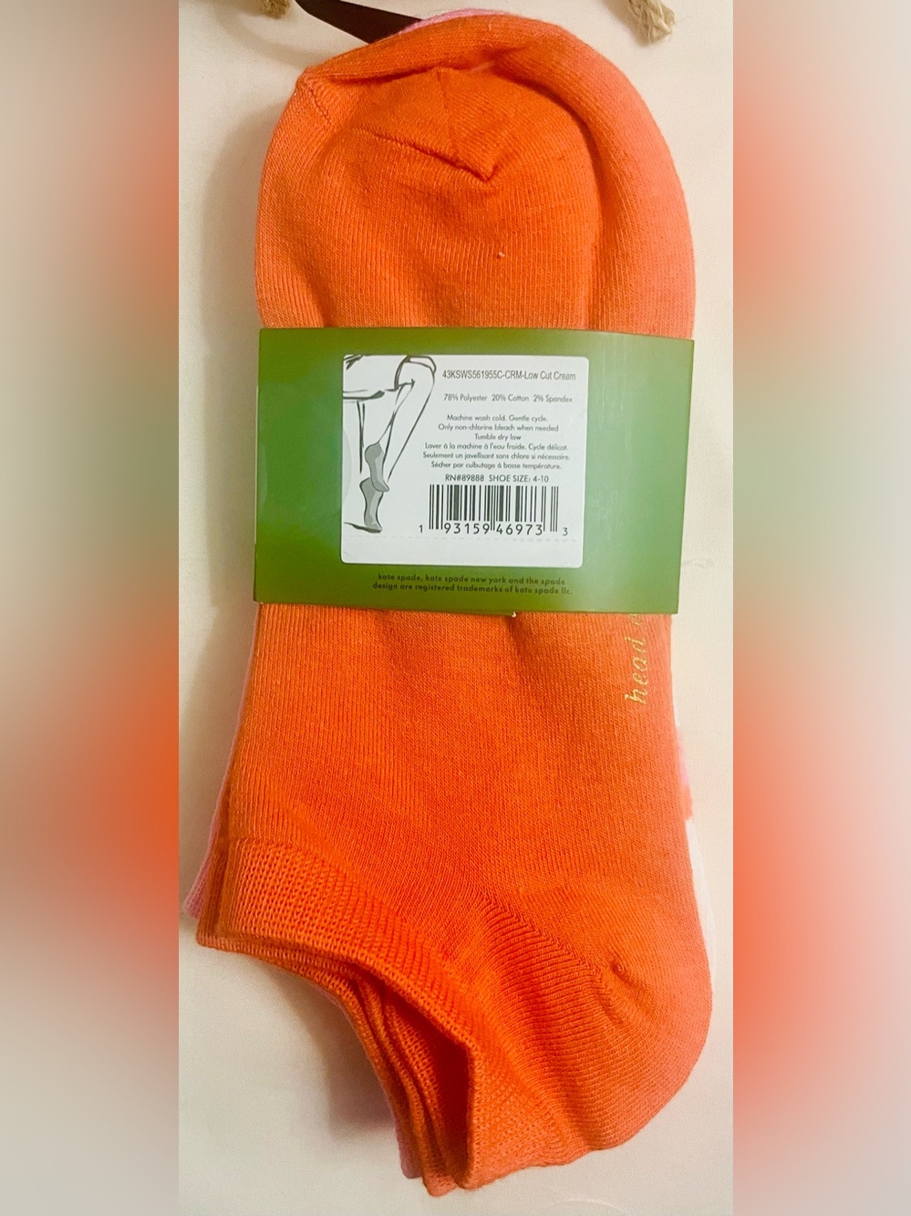 kate spade NWT 3-Pair Floral/White & Orange Crew Socks. One Size. - Picture 4 of 5